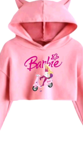 Viral barbie hoodie crop anak perempuan usia 2-12 thn/sweater crop gambar karakter barbie style korea