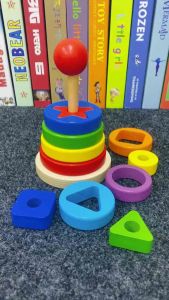 Baby Educational Wooden Stacking Toy / Mainan Kayu Edukasi Kanak-Kanak - Shape & Color Learning Rainbow Tower