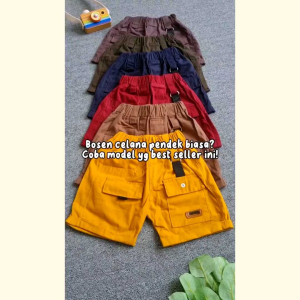 Celana Pendek Short Pants Kantong Bawahan Anak Polos CARGO Unokids JUNIOR Bahan Katun Laki Laki Perempuan