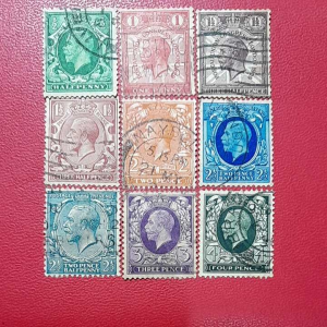 Prangko British kuno 9 Pcs Campur King George USED
