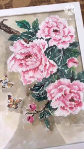 ภาพวาดดอกโบตั๋น ภาพวาดปลาทองมงคล ขนาดA4 ภาพตกแต่งห้องติดผนัง กระดาษร้อยปอนด์ สีน้ำ