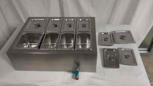 กระบะเก็บความเย็นพร้อมถาดใส่ท้อปปิ้ง 8 ช่อง ขนาด55.5x41x18ซม. วัสดุสเเตนเลสเกรด304 ผนังฉีดโฟมPUน้ำแข็งละลายช้า  Ice bucket 8 holes