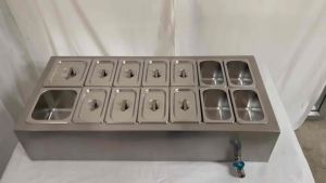 กระบะเก็บความเย็นพร้อมถาดใส่ท้อปปิ้ง 14ช่อง ขนาด88.5x41x18ซม. วัสดุสเเตนเลส304 ผนังกระบะฉีดโฟมPUน้ำแข็งละลายช้า Ice bucket 14 holes