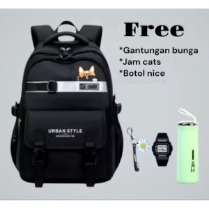Tas ransel anak remaja motif urban style free botol minum kaca jam tangan gantungan tas bunga tas sekolah SD SMP tas ransel