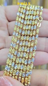 สร้อยคอเงินแท้92.5%Italyชุบ2กษัตริย์(WG+G) ลายถัง Moon cut ขนาด2.5mm.