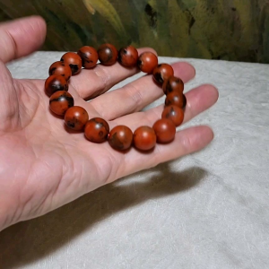 13mm+ Premium Baoshan Nan Hong deep persimmon red with stone skin bracelet 优质保山南红深柿子带铁皮手链