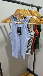 H M Round Neck Rib Racer Tank Top | Stretchable