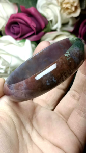 High Grade Moss Agate Stone bangle 54mm 高货水草玛瑙带玉化透体超美意境水草手镯 54mm