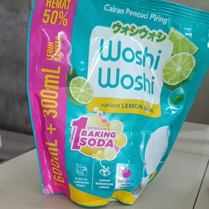 Woshi Woshi Sabun Cuci Piring Lime & Baking Soda Lemon Basil 600+300ml/Sabun Cuci Piring Woshi Woshi
