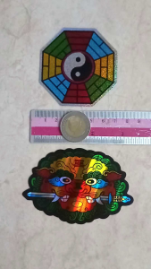 สติ๊กเกอร์ฟอยล์ ยันต์แปดทิศ 6.7cm สิงห์คาบดาบ 9.4cm ขนาดเล็ก กันน้ำ ตามความเชื่อ ขับไล่สิ่งไม่ดี วิญญาณ สิ่งชั่วร้าย