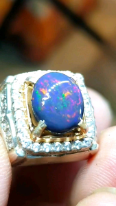 Cincin Batu Kalimaya Black Opal Ring Perak