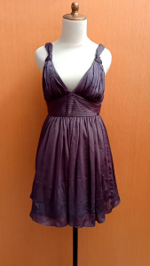 GAUN mini midi dress wanita abu tua BCBGeneration cewek S M vneck MEWAH kutung PESTA lowback