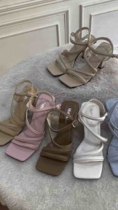 Sendal wanita Dearva Lusica D08 heels 7 cm bahan kulit Dove import premium