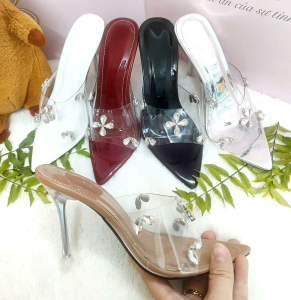 [From nhỏhàng có sẵn] Guốc cao gót nữ quai đính hoa đá gót nhọn cao 10cm size 34-40 mẫu sang chảnh dễ phối đồ