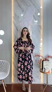 Laura Dress Fuji Gamis Rayon Premium Bunga - Dress Fuji Viral Kekinian