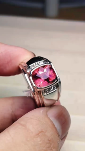 Natural Untreated Rubylite Tourmaline 5.08 carat Certified silver handmade ring