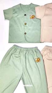 AWAN KIDS - Setelan Baju Bayi Basic Kancing Lengan Pendek & Celana Panjang Usia NB-1 Tahun - SET AW 06