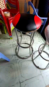 Ghế đôn 3 vòng inox đỏ đen Qui Phúc( cao 75 cm)