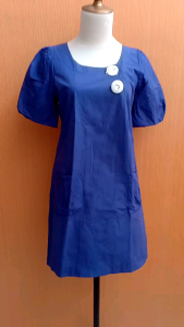 mini midi dress wanita biru INTEND cewek M lengan pendek santai