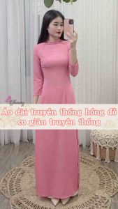 Áo dài truyền thống 4 tà lụa chiffon màu hồng đỗ cực sang kèm quần