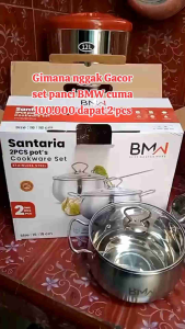 Panci BMW Stainless Dengan Tutup Kaca (1SET 2 PCS)