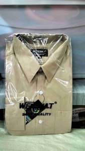 (READY STOK) ✅ Kemeja Wendya.T Kemeja Polos Pria Lengan Panjang Warna Cream/Coklat ✔️ Kemeja Formal Reguler Fit