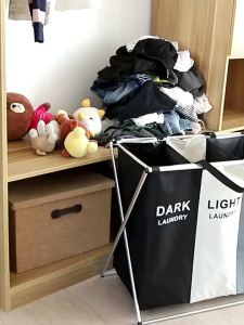 Keranjang Tempat Penyimpanan Pakaian Kotor Three Grid Laundry Bisa Di Lipat