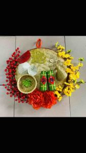 Set mẹt hoa đào đông bánh trưng trang trí lễ Tết