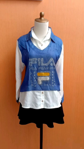 atasan kemeja wanita biru putih M cewek lengan panjang blouse kerja kuliah