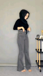 Celana Jeans Wanita Cutbray Highwaist Bahan Melar Stretch Korean Style Hangover Denim Premium