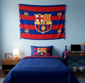 KAIN BALI MOTIF BARCELONA/KAIN PANTAI GAMBAR CLUB BOLA BARCELONA/KAIN BAHAN RAYON MIX POLYSTER