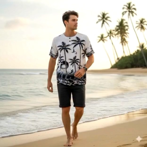 Kaos pria dan wanita motif pantai/Baju bahan katun rayon bisa pakai BB 40 sampai maksimal BB 60kg