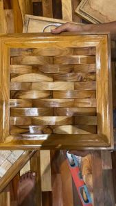 Hiasan dinding kayu jati rounded size 40x40