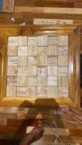 Hiasan dinding kayu jati white wash finished size 40x40cm