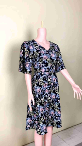 NoonaWear Ryn Black - Dress Midi Floral Wanita All Size (M to XXXL) Jumbo/Big Size Bahan Premium