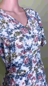 Noonawear Ryn- Dress Floral White Crinkle Premium Wanita Elegan Vintage Jumbo (M - XXXL) Big Size