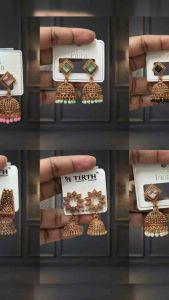 NJ Earrings with AD Stone in Gold Base