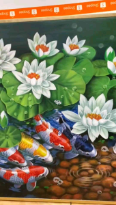 Lukisan Kanvas Ikan Koi Fengshui 80x120cm 80x150cm dengan Bingkai Minimalis - Future Art Painting