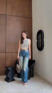 JH2660 กางเกงยีนส์ เอวสูง ผ้าไม่ยืด ทรงขากระบอก ฟอกสีสุดสวย Tag::Major Made