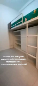 Loft bed with sliding door wardrobe customize singapore/for helper room/kids room/bomb shelter/store room/unity