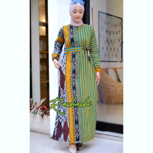 AISYAH Gamis tenun troso jepara maxy tenun busui friendly motif salur Resleting depan gamis lebaran 2025 terbaru by rashashi