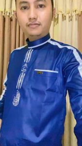 Alghin Exclusive Baju koko Navy Bordir Original Saudi Polyester Import lengan panjang les tangan Hitam / Baju Pria Muslim Elit Mewah Berkelas dan Berkualitas