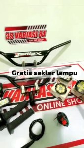 Paketan stang trail monster plat hitam+gas spontan daytona 2tombol+adaptor stang+lampu tembak LED=√GRATIS SAKLAR LAMPU..