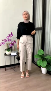 Kulot Cargo Celana Panjang Highwaist Cargo Wanita Twill Premium Catton Combed