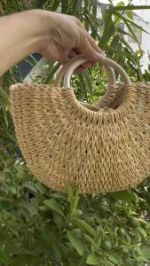 Túi 2hand xách tay cói đan handmade phối quai nhựa rất xinh của Nhật -T921