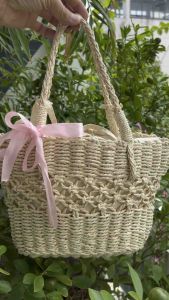 Túi 2hand xách tay cói đan handmade rất xinh của Nhật  -T923