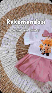 Setelan Dress Labubu Motif Karakter dengan Skirt Pinggang Alami untuk Bayi & Anak Perempuan Usia 6 Bulan - 6 Tahun