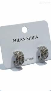 S925 Silver Needle Classic Pave Crystal C-Shape Hoop Earrings