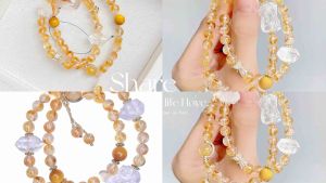 Yellow Rutilated Quartz Bracelet，Natural Crystal Multi-Layer Design Attract Wealth and Elegance—A Must-HavePowerful Energy Good Luck Health CrystalHappinessFashion BraceletPerfect for Gifts or personal us多层设计招财提升气质