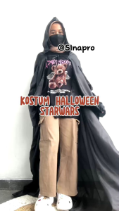 Kostum Jubah Hitam Halloween Cosplay Cape Vampire Dracula Hoodie Black Penutup Kepala